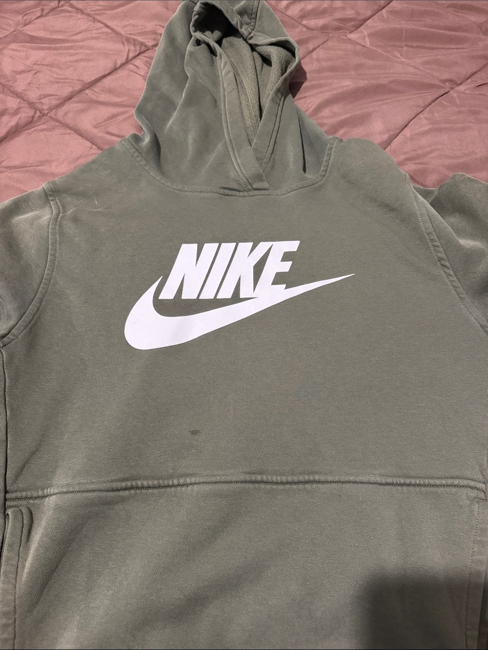 Nike Olive Green Kids Hoodie with White Logo